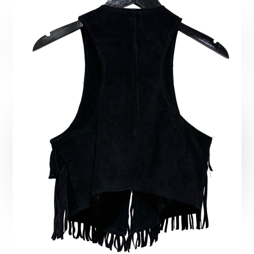 TWENTYONE Vintage Fringe Suede Leather Vest BoHo hippie unisex medium 16 1/2 pit - Picture 2 of 11